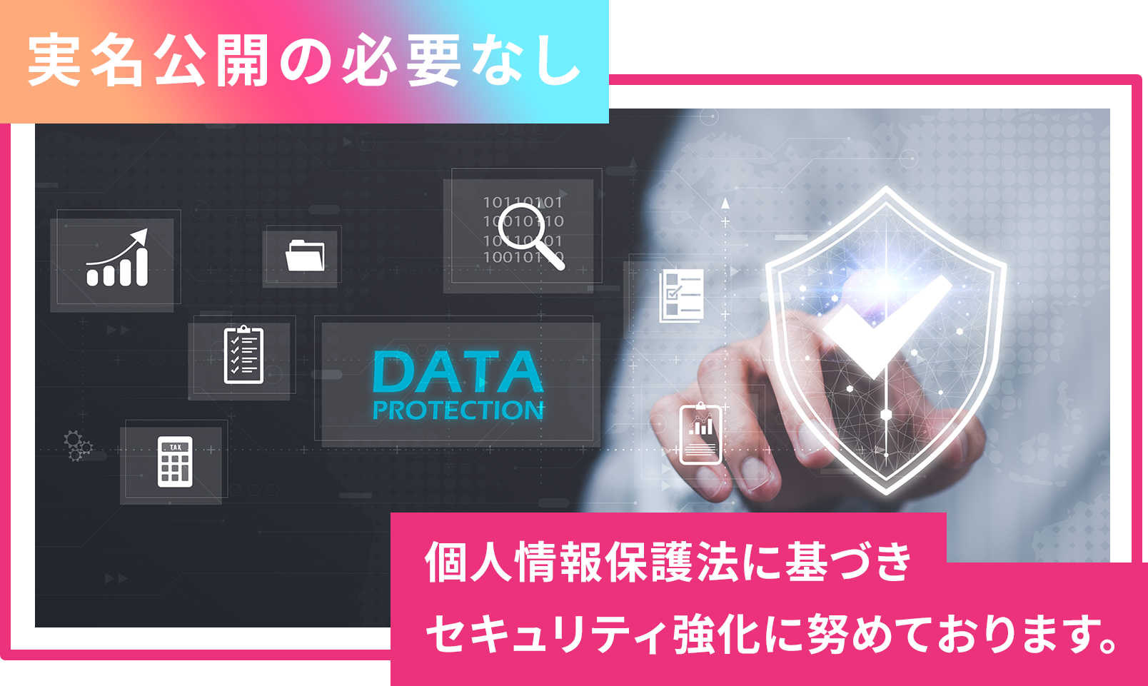 実名公開の必要なし 個人情報保護法に基づき セキュリティ強化に努めてります。
