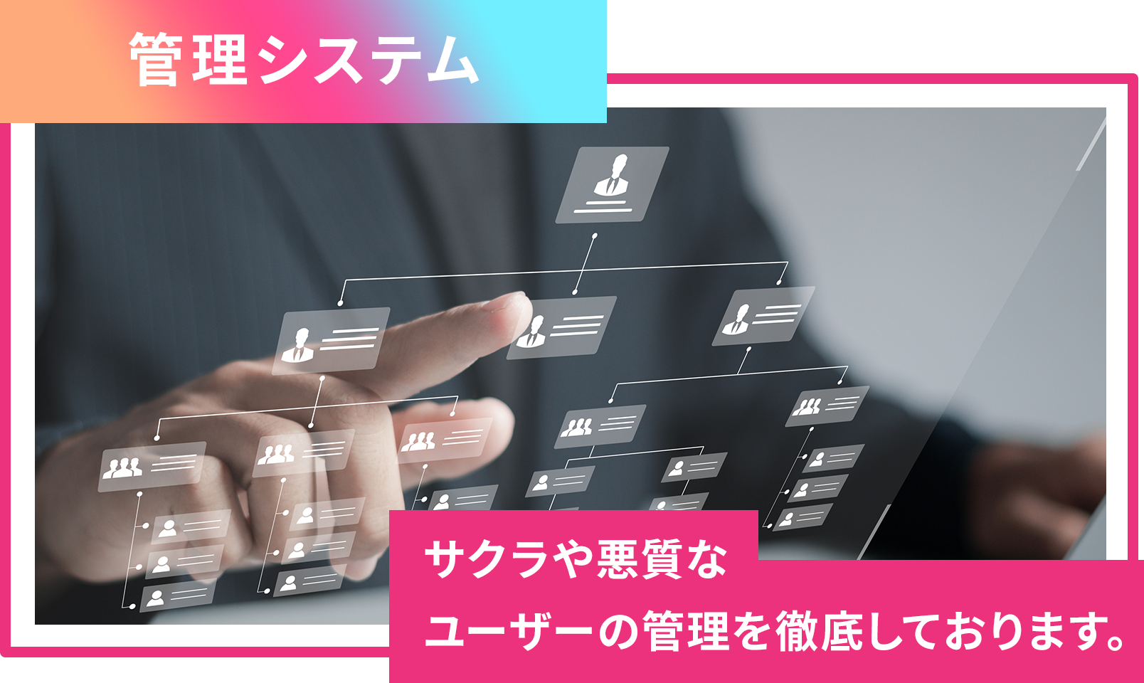 管理システム サクラや悪質ユーザーの管理を徹底しております。